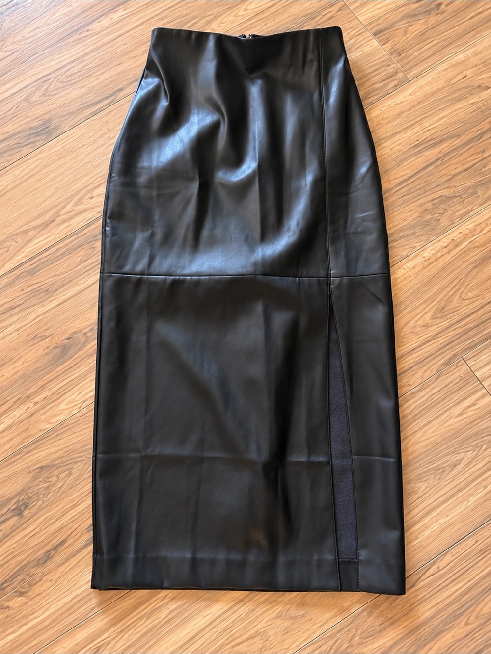 Ann Taylor Black Faux Leather Midi Pencil Skirt